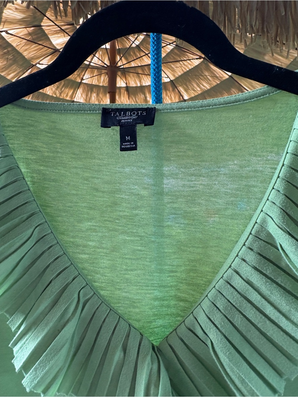 Talbots Light Green Pleated V-Neck Top